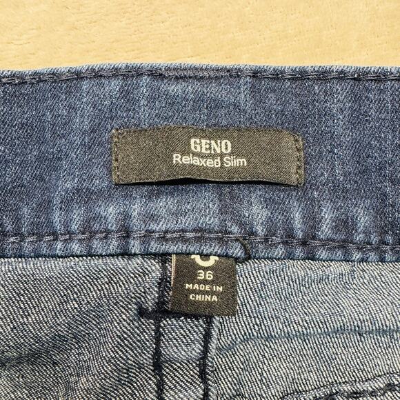 True Religion Jeans Men 36 Dark Wash Blue Denim Geno Big T Flap Relaxed Slim 30" - Picture 3 of 14